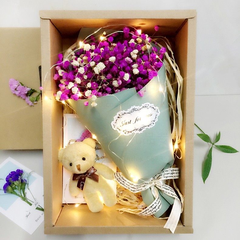 led满天星干花花束520情人节礼物送女友闺蜜老婆生日礼物女生实用创意