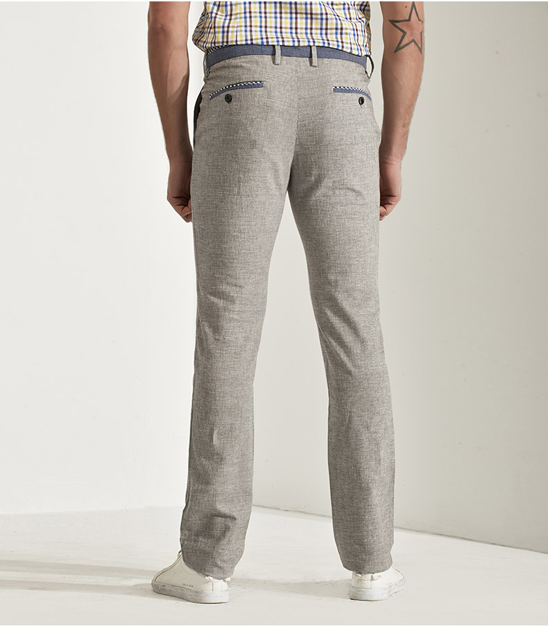 乔治白2018新款休闲裤亚麻舒适透气中青年小脚男士裤子纯色长裤 浅