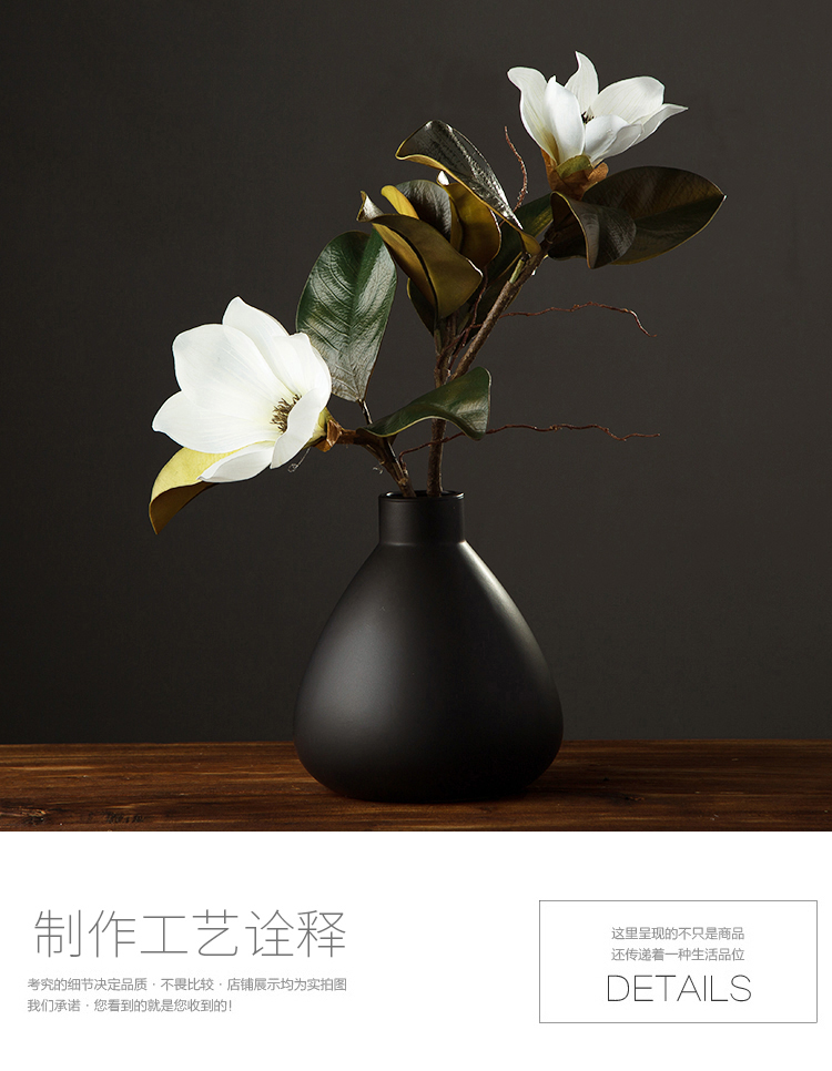 日式黑色简约陶瓷花瓶新中式禅意客厅餐桌家居饰品摆件创意插花花器 s