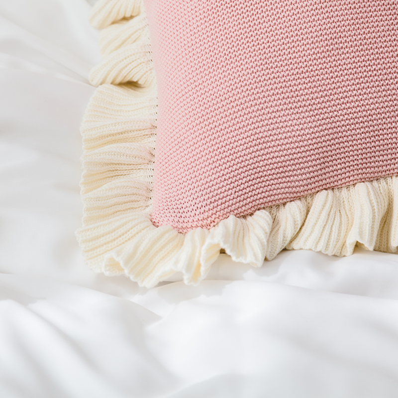 纯色抱枕靠枕北欧公主风韩式荷叶边沙发装饰家居抱枕 褚色 45x45cm(含