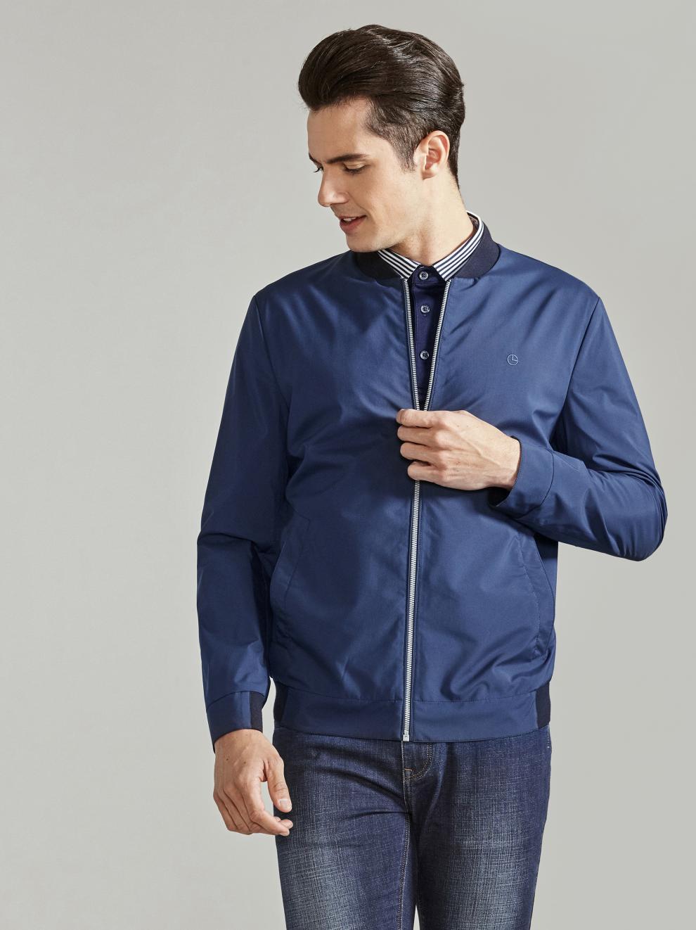 金利来男装棒球领夹克男士款秋冬商务休闲茄克外套 灰蓝-65 185/100a