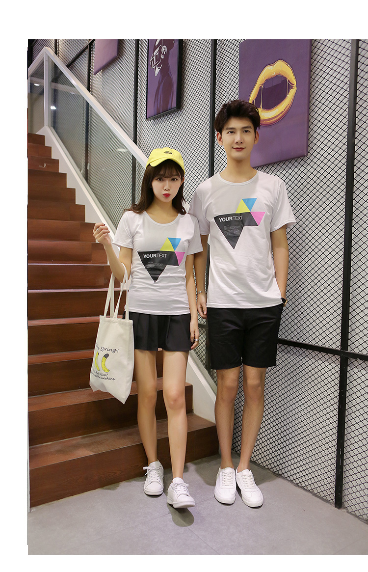 芷色实拍2016夏装新款韩版印花个性男女短袖情侣套装 班服潮 黑色 女l