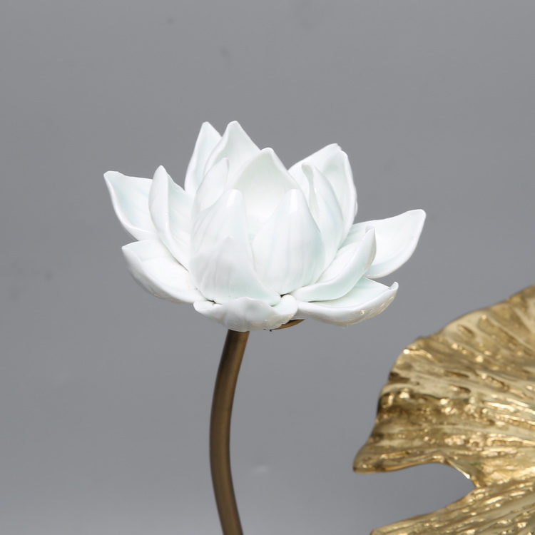现代新中式创意铜荷花摆件家居客厅样板房电视柜玄关软装饰品_现价996