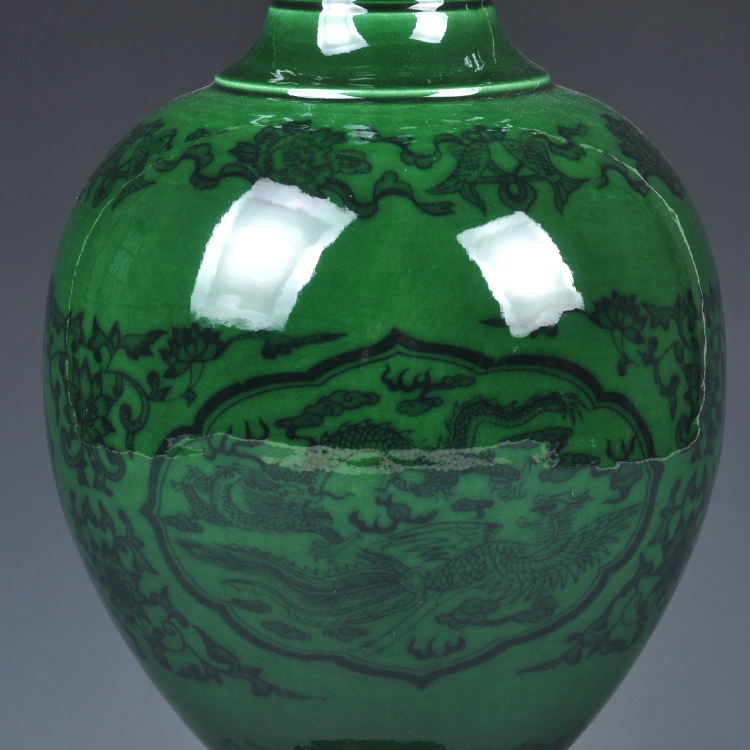 绿釉家居花瓶摆件仿古花瓶青花瓷瓶双耳瓶中式工艺品 小号翡翠绿象耳