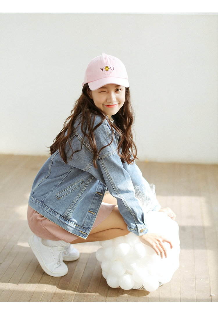 么宁文艺甜美小清新外套宽松女bf风短款夹克潮牛仔上衣短外套 蓝色 s