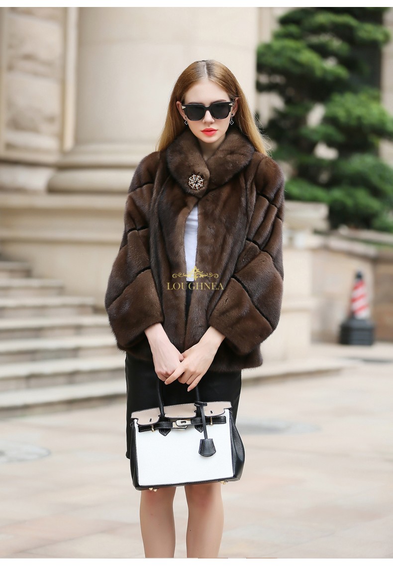品牌: 劳尼亚(loughnea) 商品名称:loughnea水貂皮草外套立领短款棕色
