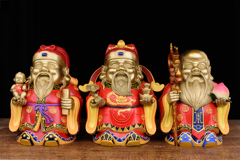 铜掌柜福禄寿三星摆件铜彩绘福星禄星寿星寿星公客厅供奉祝寿礼彩绘