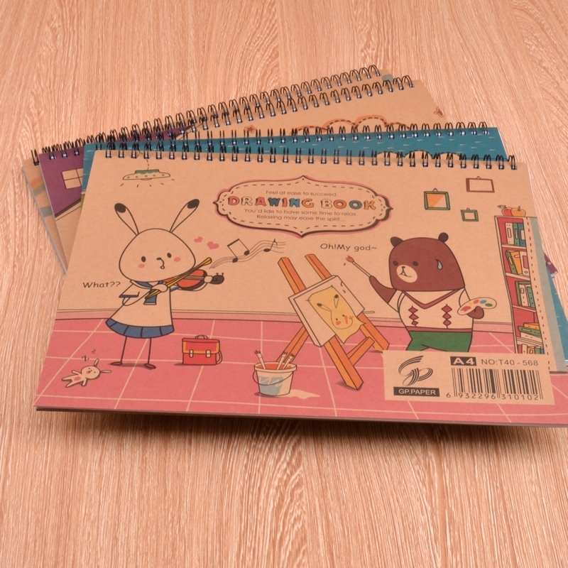 线圈牛皮纸面幼儿童绘画本学生图画本卡通画画涂鸦空白线圈本加厚小