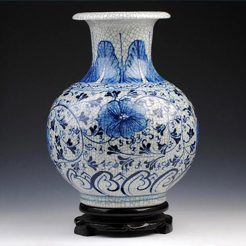 景德镇陶瓷器 手绘釉下彩仿古官窑青花瓷花瓶 古玩工艺品家居摆件