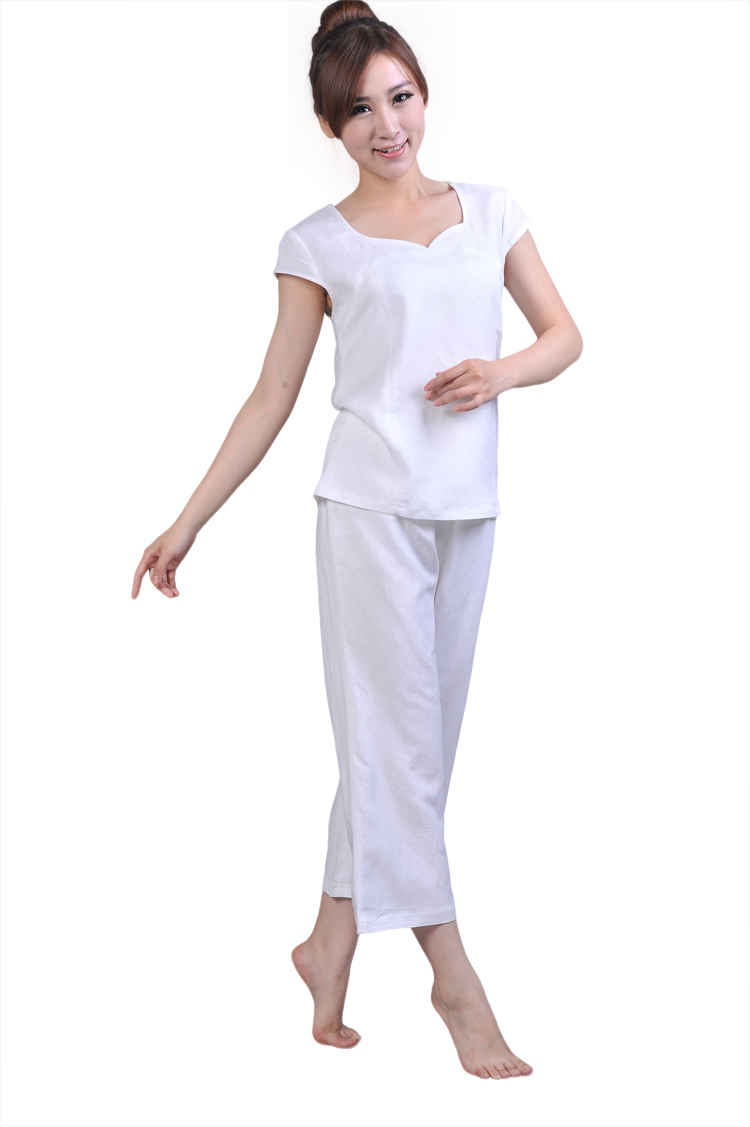 太极服练功服 白色亚麻套装 m
