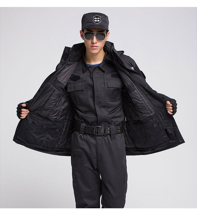 九头虫保安服冬装加厚大衣棉衣黑色作训服男特训棉袄保安制服冬季训练