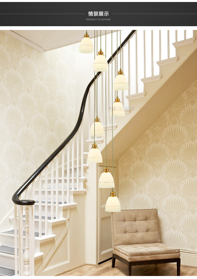 米光惠佳美式中空楼梯灯长吊灯复式楼简约创意个性复古loft工作室跃层