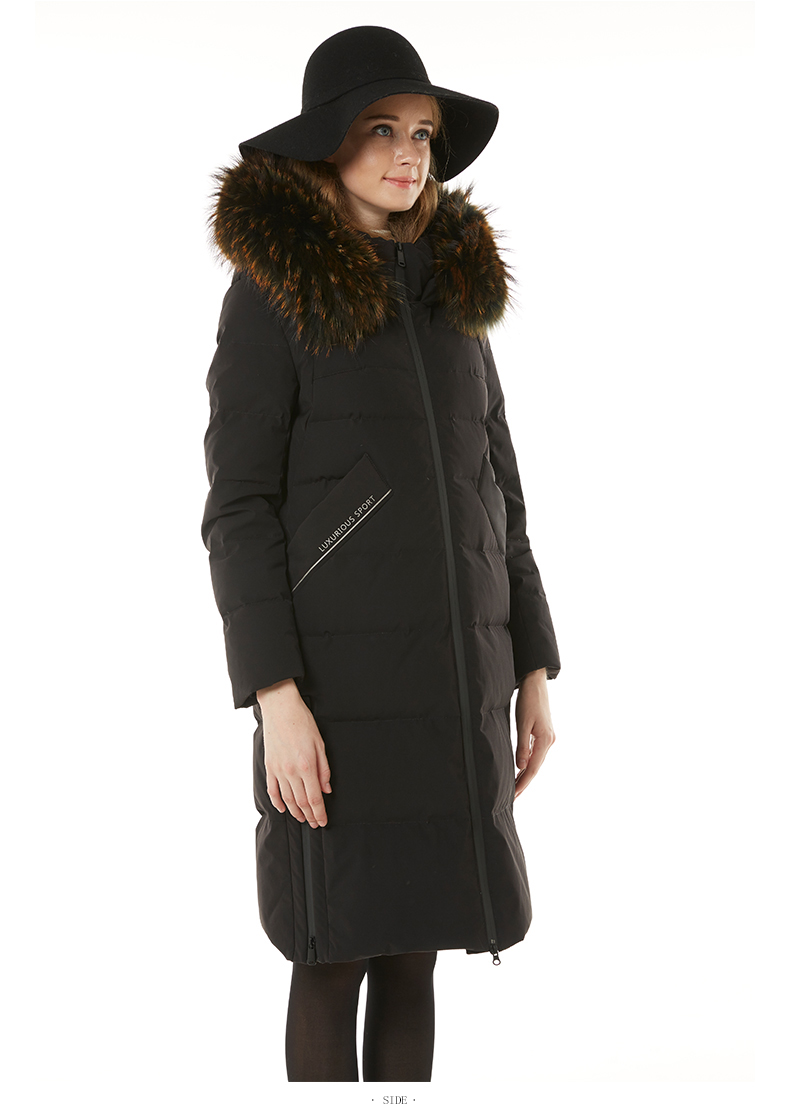 雪伦羽绒服女中长款大毛领新款时尚收腰设计侧边拉链装饰sharon 18516