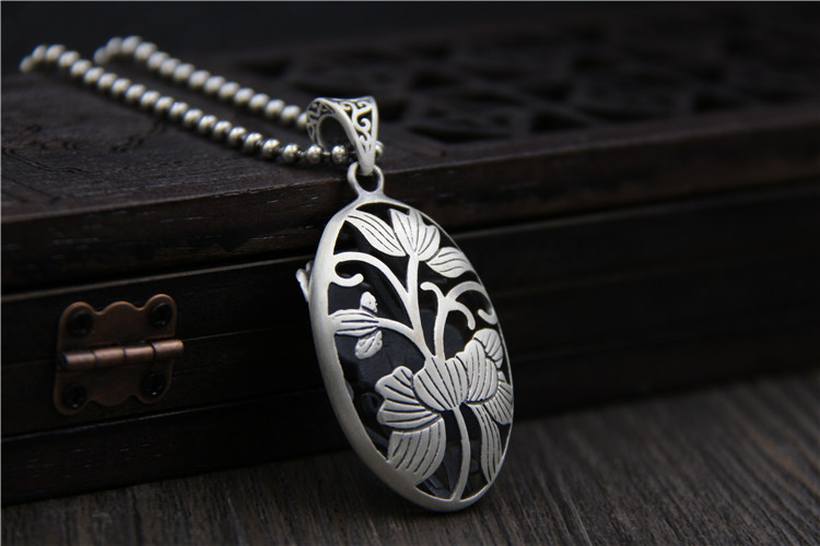 银饰 s925纯银复古荷叶莲花镂空毛衣链吊坠 泰银挂件女士寓意礼物定制