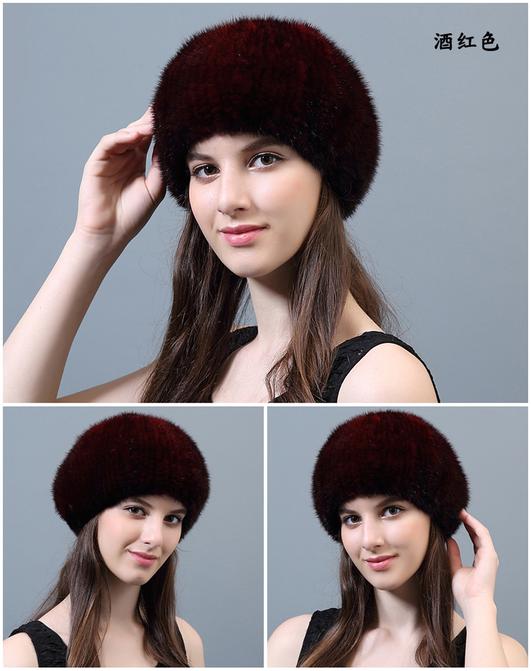 秋冬新款水貂毛编织女士贝雷帽 皮草帽子女貂皮帽力裘皮貂绒貂毛帽子