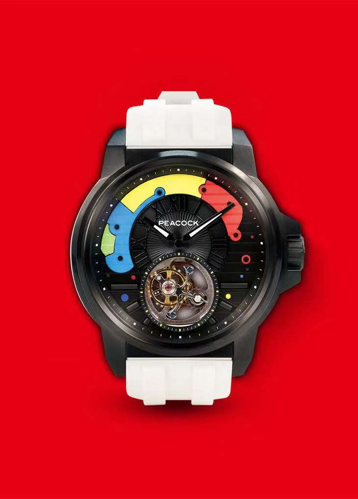 孔雀表潮咖系列—time color陀飞轮腕表机械男表 p506-2 黑色