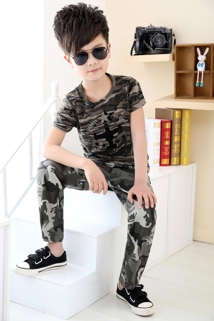 户外运动军装迷彩服休闲童装弹力儿童迷彩短袖t恤 迷彩 150cm