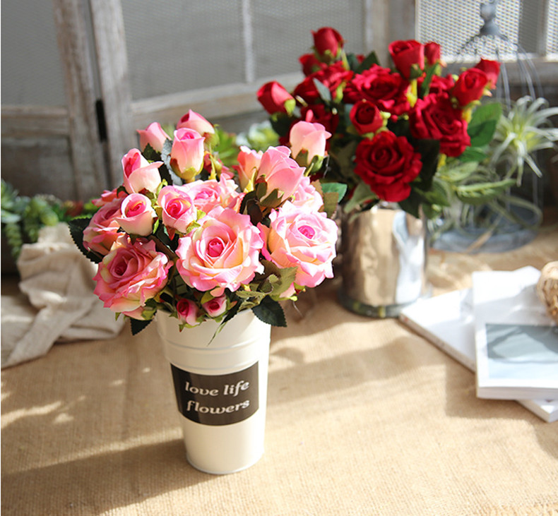 花艺赫 仿真玫瑰花套装花束假花玫瑰花客厅餐桌摆件花艺插花干花摆设