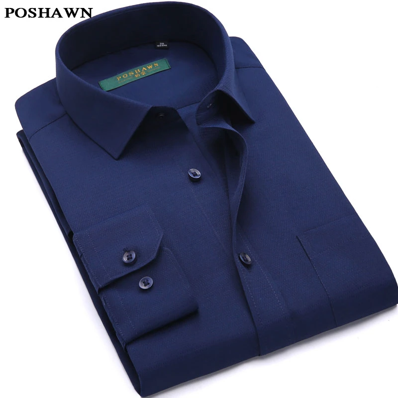Good stuff shop long-sleeved shirt men's spring men's business casual slim shirt men's dark blue 44