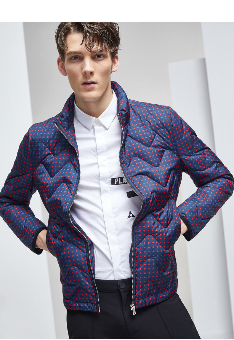 斯得雅stava男装羽绒服2018秋冬新款立领波点加厚休闲男士羽绒服