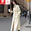 Pierre Cardin thickened wool new cashmere autumn and winter coat long stand-up collar double-sided New Year woolen jersey coat Angora red M