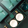 SUMEIJI gift bowl and chopsticks set, ceramic light luxury bowl set, gift to customers for annual meeting, employee benefits, souvenirs, store celebration prizes, gold-plated 4.5-inch bowl, 1 white, 1 green, 2 chopsticks