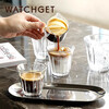 Watchget glass ounce cup Italian milk cup coffee espresso extraction liquid cup with scale wooden handle wooden handle double mouth round bottom 150ml