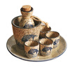 Cup language Japanese retro sake wine set wine warmer set hot wine shochu pot ceramic wine cup white wine household wine cup ancient style large (six pack) 1 pot 4 cups 1 bamboo plate 1 cylinder