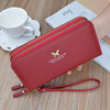 New style portable wallet for women, long double zipper clutch bag, large capacity double layer mobile phone bag, fashionable litchi pattern wallet, maroon