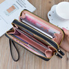 New style portable wallet for women, long double zipper clutch bag, large capacity double layer mobile phone bag, fashionable litchi pattern wallet, maroon