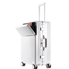 World Geographic Germany front-opening suitcase for men and women aluminum frame trolley case password travel bag 20 inches ivory white