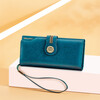British Paul Genuine Leather Wallet Women's Handbag Women's Small Bag Clutch Long Wallet Card Bag New Year's Gift for Girlfriend and Mom Peacock Blue-Oiled Waxed Cowhide