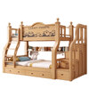 Leiyang bunk bed, upper and lower bunk beds, high and low beds, all solid wood, adult wooden bed, small apartment, two floors, ladder cabinet, bookshelf + double drawers + brown cushion * 2 upper 115 lower 135