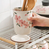 Duomeiran Japanese-style cherry blossom chopstick tube ceramic chopstick holder household drain chopstick basket chopstick bucket chopstick cage storage chopstick holder hand-painted cherry blossom chopstick tube