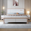 First year all solid wood bed light luxury bed modern simple master bedroom double bed white high box storage wedding bed bedroom furniture silent bed + coconut palm mattress 1.5m*2m frame style