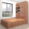 Pingziji small apartment tatami bed combination set high box storage drawer bed bedroom furniture ENF grade paint-free board customization embossed walnut color 1.5m tatami + standing cabinet + bedside