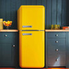 DEMULLER Retro Refrigerator Small Large Capacity Home Rental Refrigerator Cosmetics Silent Powerful Internet Celebrity Refrigerator Refrigerator Freezer Energy Saving BCD-118 Wheat Yellow