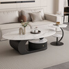 Verdanten light luxury style Italian slate coffee table for the living room oval coffee table table designer high-end small apartment tea table black frame + snow mountain white slate board 130*70*42 coffee table + side table
