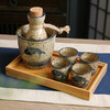 Cup language Japanese retro sake wine set wine warmer set hot wine shochu pot ceramic wine cup white wine household wine cup ancient style large (six pack) 1 pot 4 cups 1 bamboo plate 1 cylinder