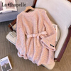 La Chapelle Lazy Style Autumn and Winter Mid-Length Sweater Dress Large Size Loose Tie Waist Sweater Bottoming Skirt Top Women Pure 100 Automatic Heating Flower Apricot High Plus Thick Pure 100 Automatic Heating M 95-105 Jin