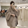 Pierre Cardin young women's cloak fur double-sided woolen coat women's cashmere coat fox fur collar detachable woolen coat floral coffee color S around 80-130 pounds