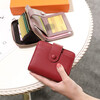 Sephoron 2026 New Genuine Leather Short Wallet Card Holder Integrated Folding Wallet Women's Versatile Valentine's Day Zipper Card Holder Soft Leather Burgundy