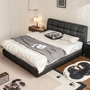 Lin's home leather art bed double bed 1.8m 1.5m master bedroom large bed head layer cowhide bed bedroom furniture TPC662 black brown floor bed 1.8mx2m bed + 0 glue spine pad (20cm)