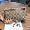 Chanel Xiaoxiang European and American classic print unisex PU wallet women's thin long wallet zipper coin purse women's clutch brown 3 card slots medium size small mobile phone