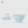 Changnan Jingdezhen ceramic tableware set high temperature Chinese gold-painted shadow blue carved porcelain dishes practical and high-end 26 pieces shadow green chrysanthemum petals 26 pieces tableware 26 pieces