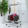 Hook stainless steel mop rack removable broom mop rack storage floor-standing bathroom balcony mop rack plus wheel 5 hanging 6 hook curved plastic basin