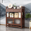 Bamboo Youjia tea cabinet office tea cabinet storage rack living room tea table table side cabinet tea room tea set storage storage cabinet walnut color three-layer with door with drawer 68 long storage rack