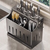 Benwang (BW) stainless steel kitchen knife rack multi-functional countertop cutting board knife chopstick tube chopstick cage integrated storage rack gun gray 304 steel countertop model three cups 4 hooks