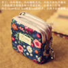SHU GUO ER Small Wallet Women's Coin Purse Student Zipper Women's Canvas Art Cute Mini Coin Bag Headphone Storage Bag Star Blue Double Pull Square 1#C
