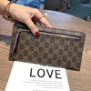 Chanel Xiaoxiang European and American classic print unisex PU wallet women's thin long wallet zipper coin purse women's clutch brown 3 card slots medium size small mobile phone
